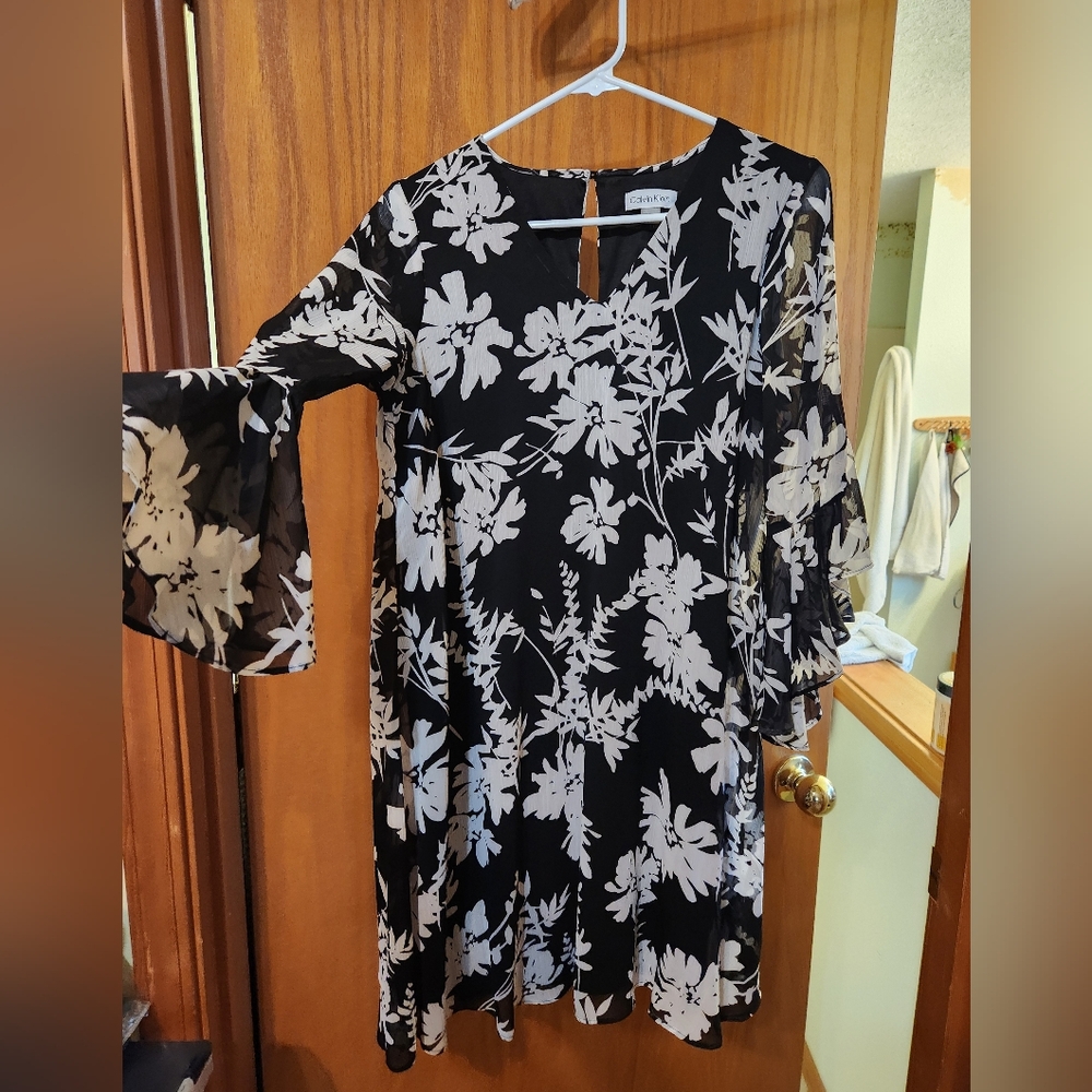 Calvin Klein Black and White Patterned Dress